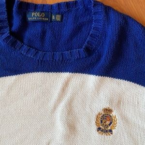 Blue and white striped polo sweater